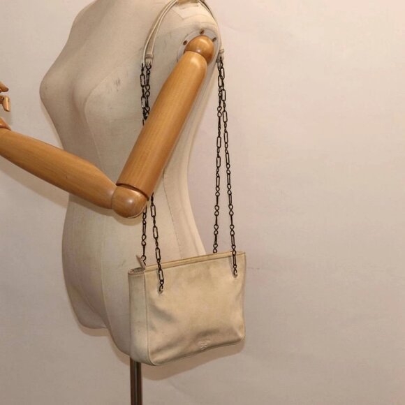 PRADA Chain Shoulder Bag Suede Beige Silver Auth - Picture 1 of 16